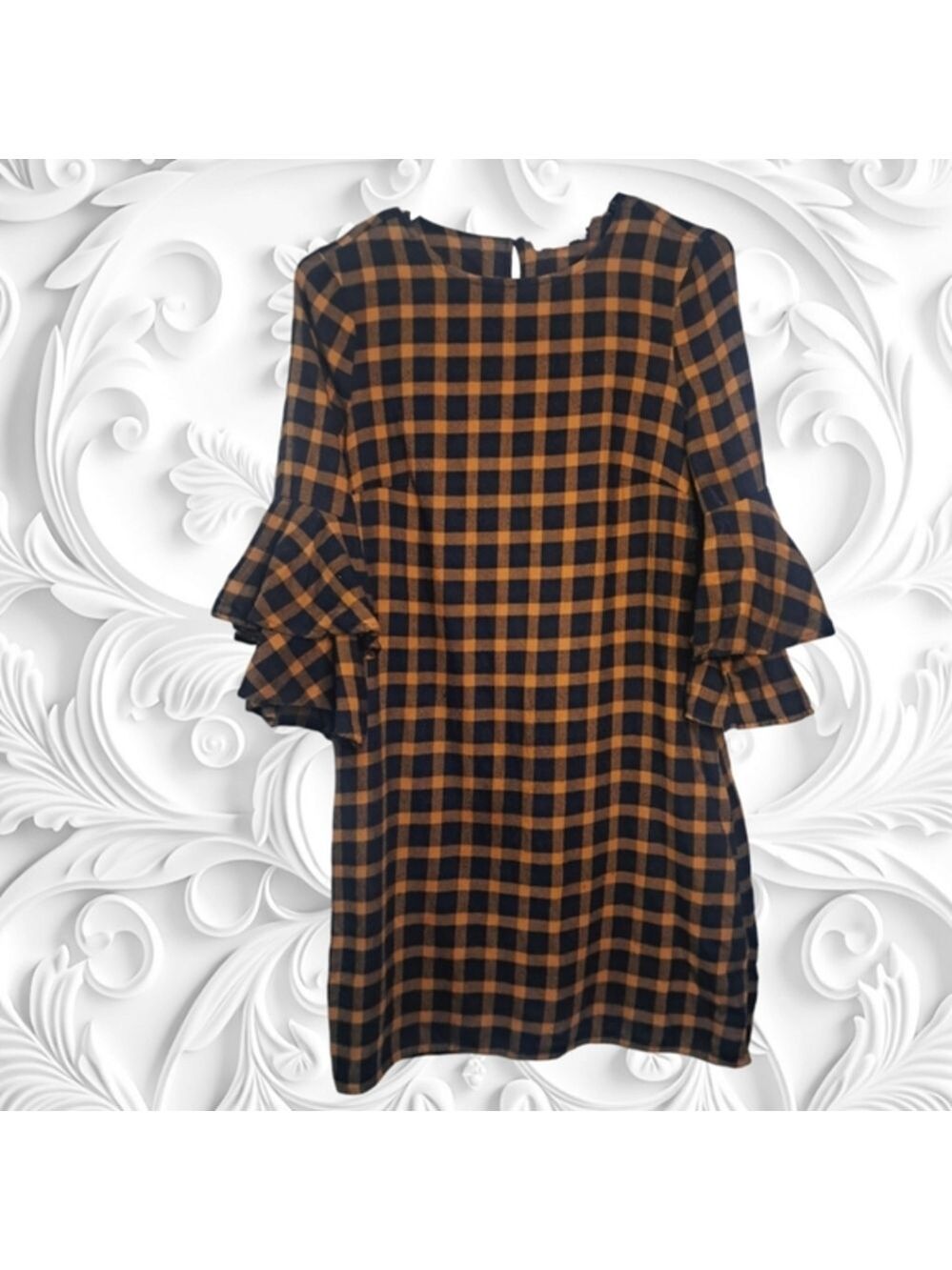 BeachLunchLounge Black Brown Plaid Dress Size XS